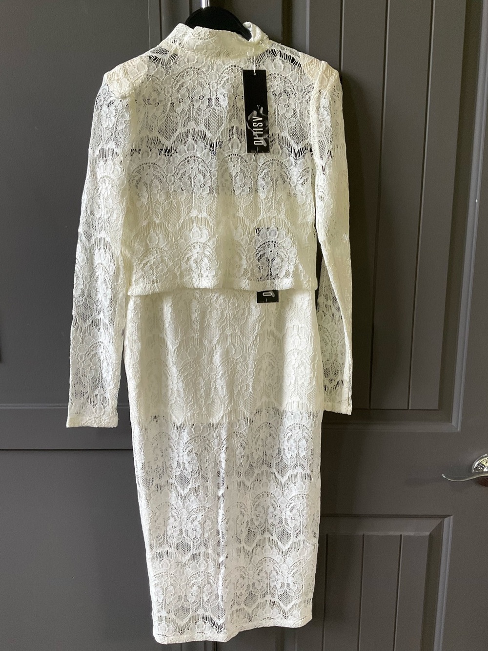 Asilio Lace Mock Neck Crop Top Skirt Set Ivory NWT